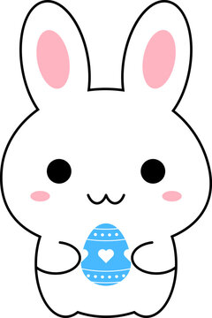 kawaii Easter Bunny Vector Art Holding easter egg Spring Holiday Celebration
