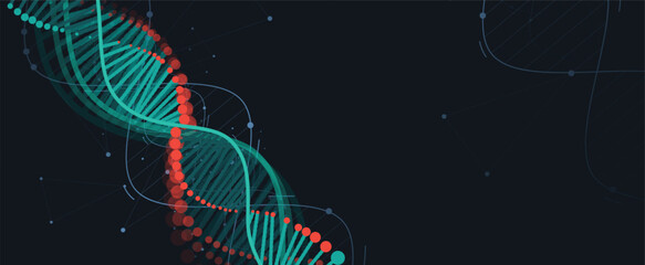 Futuristic scientific hexagons structure, DNA strands, connected neural web