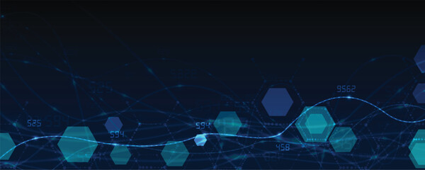 Futuristic scientific hexagons structure, DNA strands, connected neural web