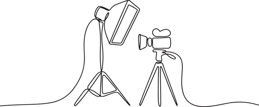 Continuous one line drawing soft box lighting. Video shooting tools concept. one line Art icon drawing vector