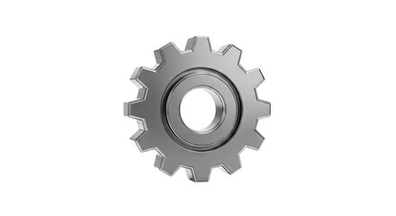 Single Metallic Gear with Teeth on White Background
