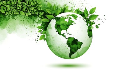 Eco friendly earth globe with lush green leaves and foliage