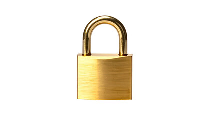 Naklejka premium Close-up of a golden, rectangular padlock, isolated against a solid black background