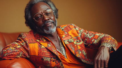 Obraz premium Studio portrait of happy man, 1970s fashion
