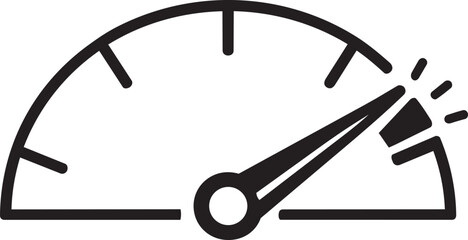 Speedometer needle at a high reading, indicating speed, performance, acceleration, and high velocity in a minimalist graphic design.