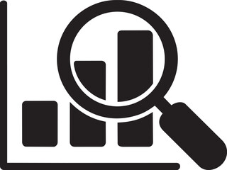 Magnifying glass over a bar chart, symbolizing data analysis, research, and financial review