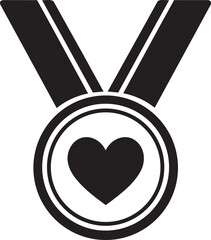 Medal with a heart symbol in the center, representing award for love, kindness, or recognition of good deeds