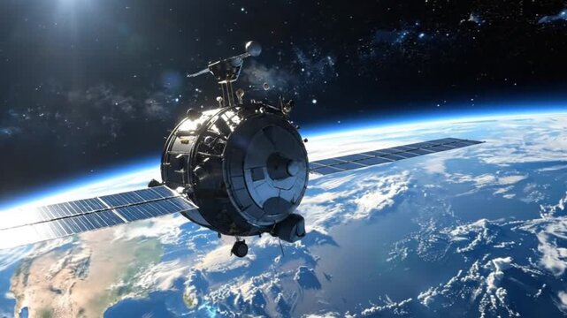 Satellite orbiting above Earth, showcasing global communication and space exploration technology.