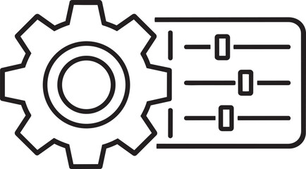 Gear icon next to a settings slider bar, representing configuration, adjustments, and system optimization in a clean vector graphic.