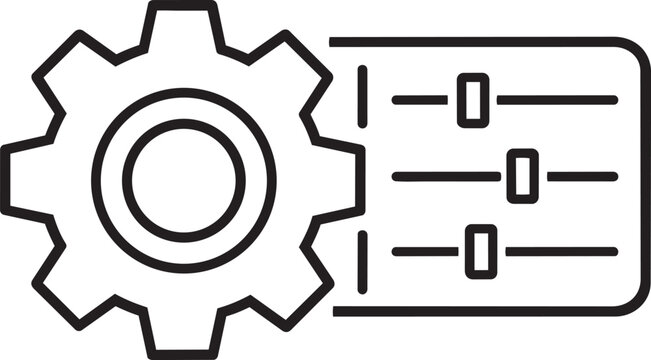 Gear icon next to a settings slider bar, representing configuration, adjustments, and system optimization in a clean vector graphic.