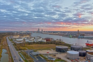 Fototapeta premium Aerial view of Mobile, Alabama at sunset
