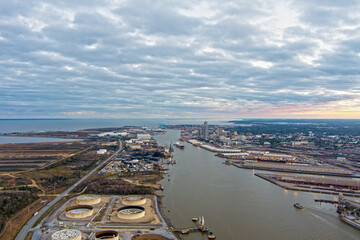 Fototapeta premium Aerial view of Mobile, Alabama at sunset