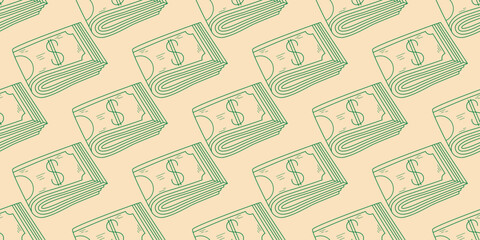 Obraz premium Folded dollars seamless pattern. Background with money, payments, economics, finance, lending, deposits. Cash print for packaging, textiles and design, vector graphics