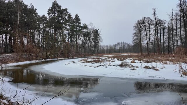 Winter on the small Grabia River in central Poland.