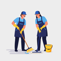 Cleaning Staff Working Illustration