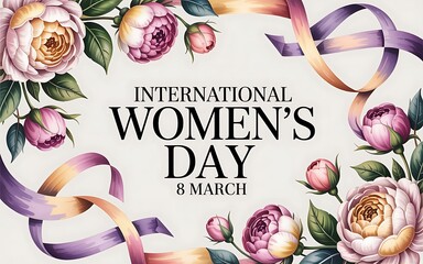 International womens day elegant floral frame with roses and feminine symbols