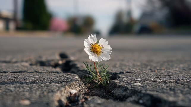 Lovely tenacious bloom emerging from pavement fissure