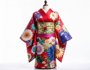 Colorful Traditional Geisha Kimono Isolated on White Background