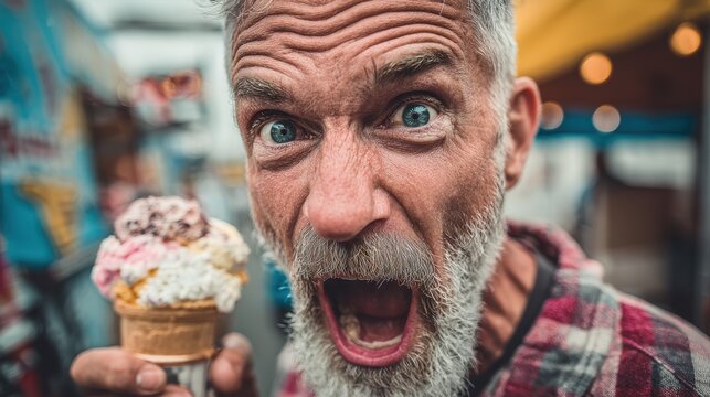 Portrait of a man obsessed with ice cream
