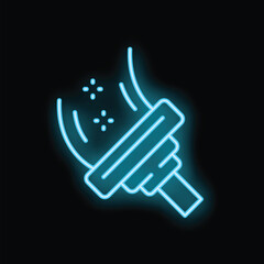 Fototapeta premium Bright blue neon icon of a pool cleaning net removing dirt and debris on a black background