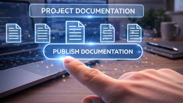 Project documentation publishing interface with coding programming technology ai machine learning next gen cybersecurity software developer, digital workspace solutions