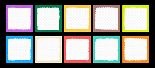 Y2K Wavy Square Frame Set with Empty Png Transparent Space. Square Scallop Cute Wave Picture Border Collection. Scallop Wavy Frame Shape Kit. Vector Illustration