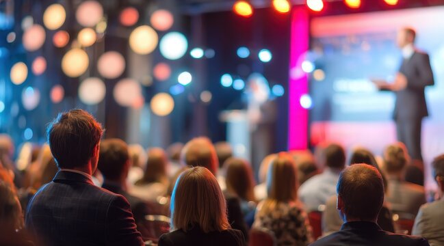 Speakers and attendees at an awards ceremony during a trade event recognizing achievements and expressing gratitude