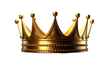 A regal, golden crown, meticulously detailed against a black background. Rendered with striking light & shadow