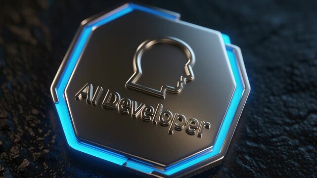 AI developer badge, next gen technology programming coding software machine learning cybersecurity innovation AI security