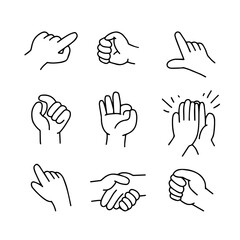 Fototapeta premium Hand Gesture Illustration Set, Simple Flat Vector Icons Collection