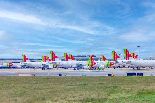 TAP Star Alliance flight at airport Vasco da Gama in Lisbon parking at apron