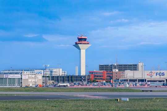 view to tower at cargocity at Frankfurt Rhein-Main international airport