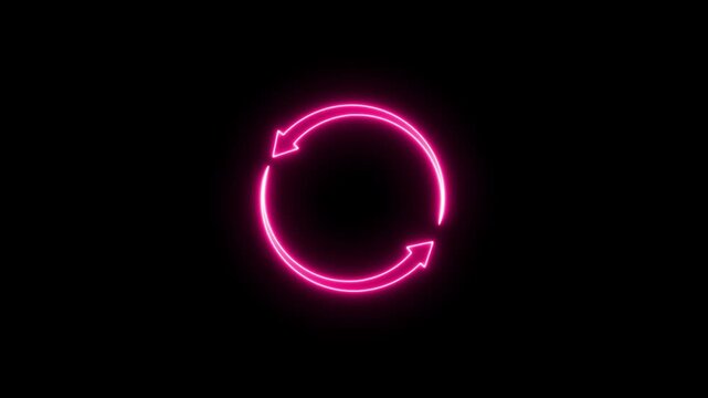 neon glowing refresh icon animation loop reload sync update symbol on black background 4k