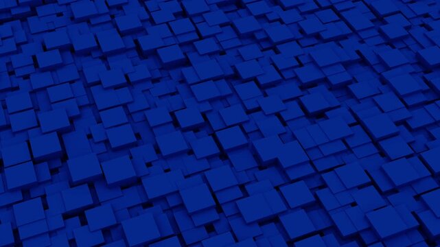 Wide view of massive blue digital 3D cubes field. Global data network loop.