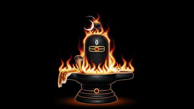 Lord Shiva Lingam with Cobra and Flames, Hindu Deity Symbol