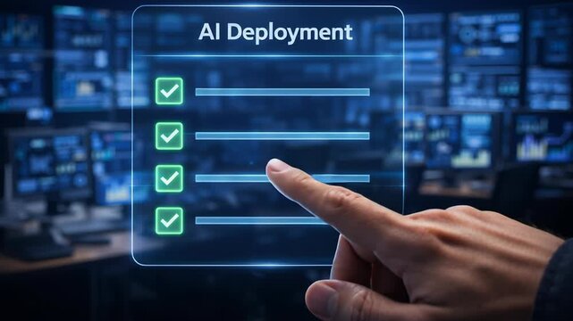 AI deployment cybersecurity software developer coding programming technology machine learning next gen concept with developer hand interacting transparent screen showing coding progress