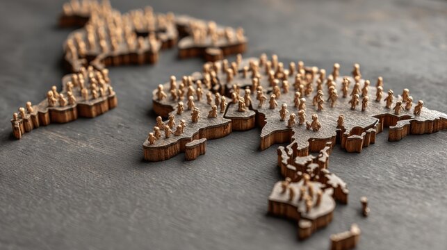 World Population Density Map: People Stand on Earth Continent Miniatures