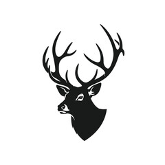 Fototapeta premium Adobe Illustrator Artwork of A black silhouette of a deer head with antlers on a white background