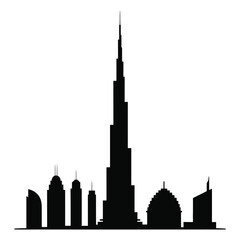 Burj khalifa silhouette dubai city skyline architecture arab emirates modern skyscraper landmark urban travel destination vector illustration isolated on transparent background art