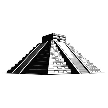 Chichen itza pyramid silhouette kukulcan el castillo ancient maya temple mexico landmark illustration vector