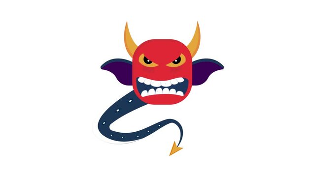 A cartoon devil with red skin, pointed horns, and a long tail, grinning mischievously.