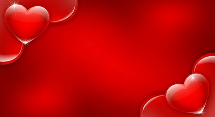 Red heart balloons floating in soft romantic red gradient background for love celebration