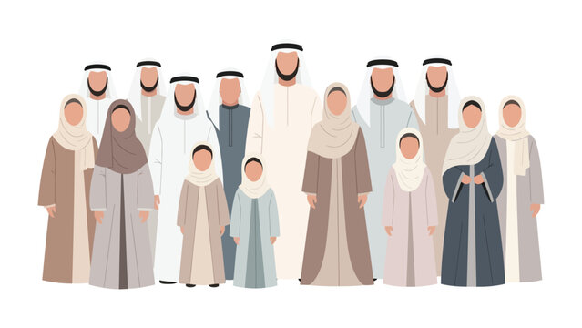 United Culture Family Portrait: A large, close-knit family, united by cultural heritage, stands together in a display of unity and tradition. The illustration radiates warmth.