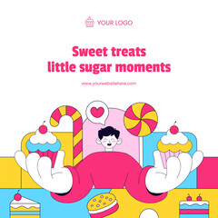 Obraz premium Sweet Shop Flat Cartoon Hand Drawn Style Background Illustration Design