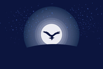 Night Flight Eagle Silhouette Against the Moon