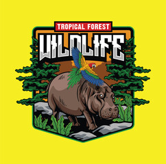 Obraz premium detailed illustration of a tropical forest in a hand-drawn style symbolizing the diversity of flora and fauna