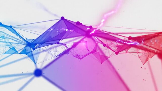 Abstract network connection structure with blue and red gradient on white background.