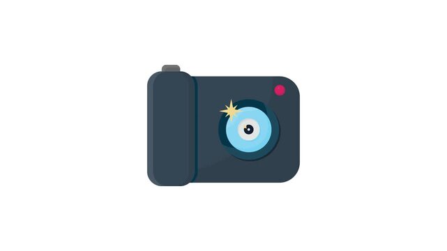 A camera displaying a blue eye and a red eye, illustrating a unique design that emphasizes visual contrast.