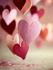 Obraz premium Floating Paper Hearts Background – Generative AI