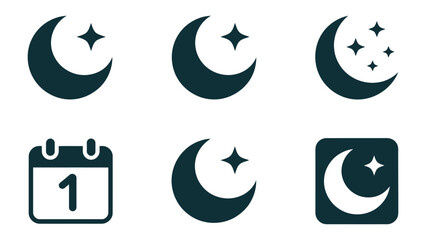 Lunar Icons: A collection of celestial icons, depicting the moon alongside stars and the calendar, evoking the mystique of the night.  © Nusaybah